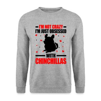 Chinchilla nicht verrückt Nagetier Wollmaus - Unisex Pullover - Weißgrau meliert - Vorne - Alina (178cm) & Michal (187cm)