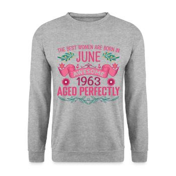 June 1963 Female Birthday June 1963 - Unisex Sweatshirt - salt & pepper - Front - Alina (178cm) & Michal (187cm)