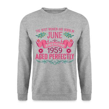 Juni 1959 Geburtstag der Frau Juni 1959 - Unisex Pullover - Weißgrau meliert - Vorne - Alina (178cm) & Michal (187cm)