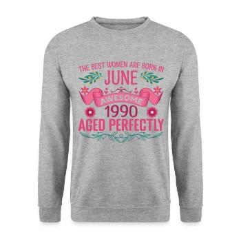 June 1990 Birthday Woman June 1990 - Unisex Sweatshirt - salt & pepper - Front - Alina (178cm) & Michal (187cm)
