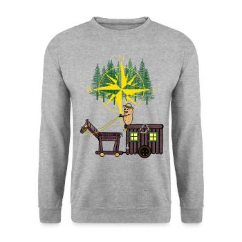 Peanut Compass Travel Horse Camping Adventure - Unisex Sweatshirt - salt & pepper - Front - Alina (178cm) & Michal (187cm)
