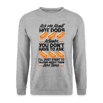 Hot Dog Adult Ask Me About Hot - Unisex Pullover - Weißgrau meliert - Vorne - Alina (178cm) & Michal (187cm)
