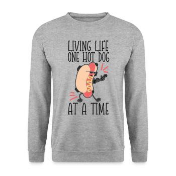 Hot Dog Adult Living Life One Hot - Unisex Pullover - Weißgrau meliert - Vorne - Alina (178cm) & Michal (187cm)