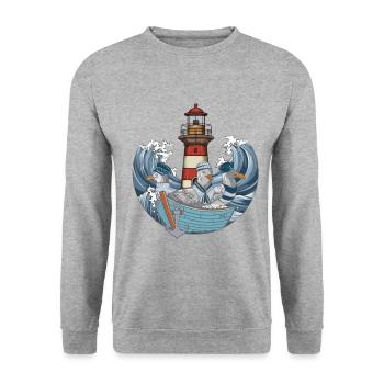 Seagulls Boat Shipping Lighthouse Waves Sea - Unisex Sweatshirt - salt & pepper - Front - Alina (178cm) & Michal (187cm)