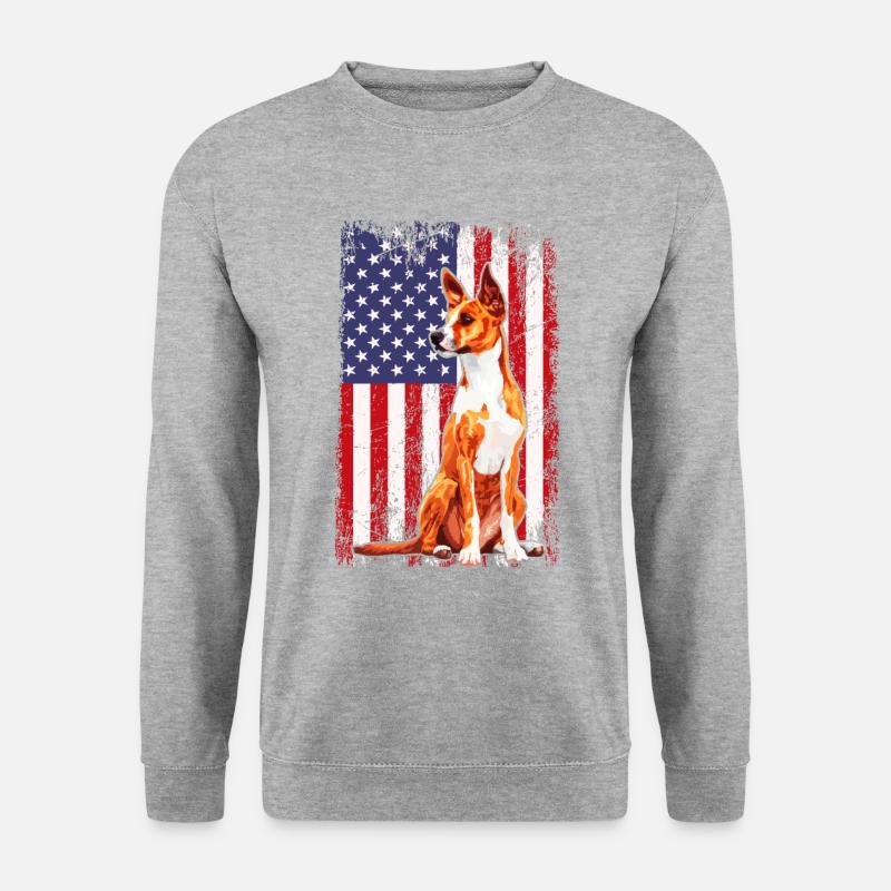 basenji american flag, basenji - Unisex Pullover - Weißgrau meliert