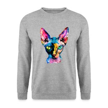 Sphynx illustration, funny sphynx cat - Unisex Pullover - Weißgrau meliert - Vorne - Alina (178cm) & Michal (187cm)