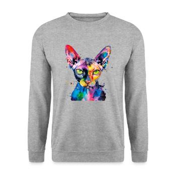 Sphynx illustration, funny sphynx cat - Unisex Pullover - Weißgrau meliert - Vorne - Alina (178cm) & Michal (187cm)