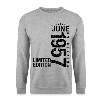 Anniversaire Juin 1957 Juin né en Juin - Sweat-shirt Unisexe - gris chiné - Devant - Alina (178cm) & Michal (187cm)