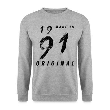 Fabriqué en 1991 Original Anniversaire Grunge En Détresse - Sweat-shirt Unisexe - gris chiné - Devant - Alina (178cm) & Michal (187cm)