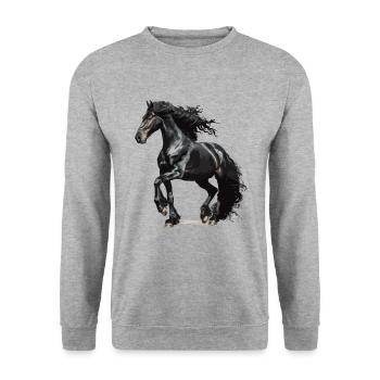 Vintage Friesian horse - Unisex Pullover - Weißgrau meliert - Vorne - Alina (178cm) & Michal (187cm)