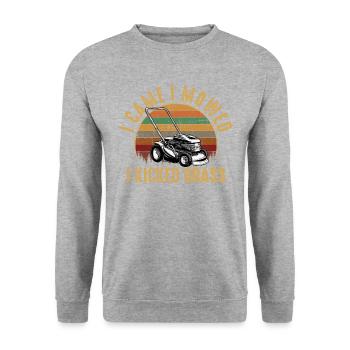 I Came I Mowed I Kicked Grass Lawn Mowing - Unisex Pullover - Weißgrau meliert - Vorne - Alina (178cm) & Michal (187cm)
