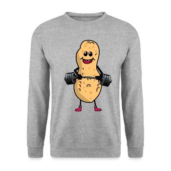 Erdnuss Hanteln Gewicht Bodybuilding - Unisex Pullover - Weißgrau meliert - Vorne - Alina (178cm) & Michal (187cm)