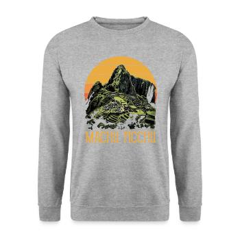 machu picchu, Peruvian machu picchu - Unisex Pullover - Weißgrau meliert - Vorne - Alina (178cm) & Michal (187cm)