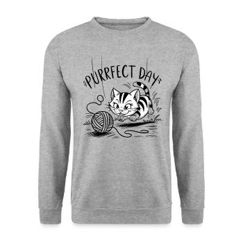 Niedliches Kätzchen spielt mit Garnknäuel - Unisex Pullover - Weißgrau meliert - Vorne - Alina (178cm) & Michal (187cm)