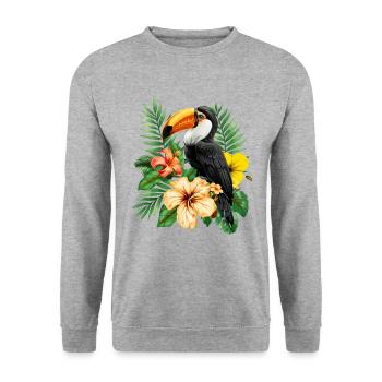 vintage Toucan birds toucan - Unisex Pullover - Weißgrau meliert - Vorne - Alina (178cm) & Michal (187cm)