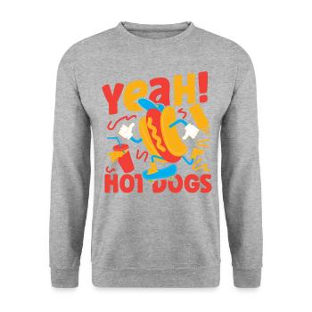 Hot Dog Adult Yeah! Hot Dogs - Unisex Pullover - Weißgrau meliert - Vorne - Alina (178cm) & Michal (187cm)