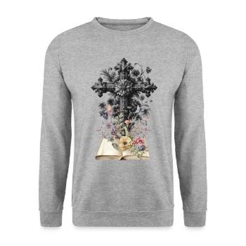 Cross Crosses Flowers Funeral Crucifix Death - Unisex Sweatshirt - salt & pepper - Front - Alina (178cm) & Michal (187cm)