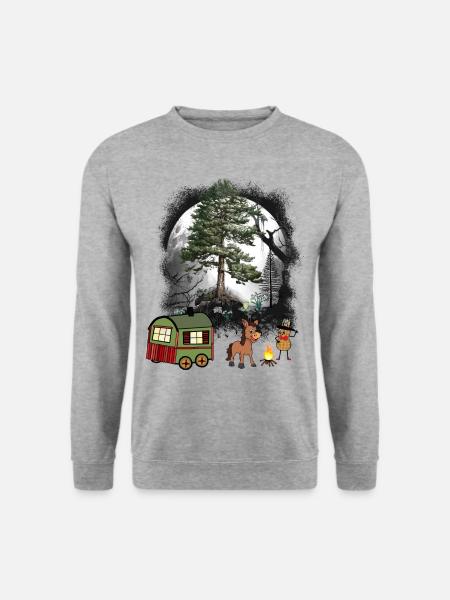 Wald Waldbewohner Erdnuss Märchen Bauwagen Kind - Unisex Pullover - Weißgrau meliert