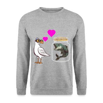 Seagull Loves Fish Fish Maritime Sailor - Unisex Sweatshirt - salt & pepper - Front - Alina (178cm) & Michal (187cm)