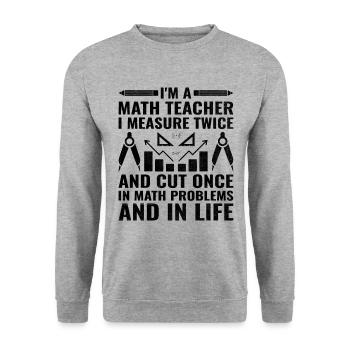 Mathelehrer Schullehrer Lustige Mathelehrer S - Unisex Pullover - Weißgrau meliert - Vorne - Alina (178cm) & Michal (187cm)