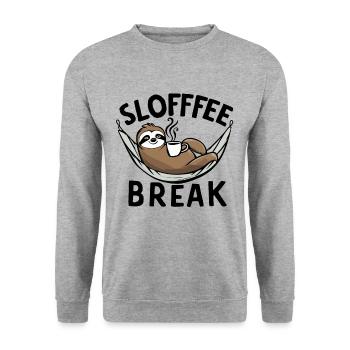 Kaffeepause Faultier Kaffee-Liebhaber Spaß - Unisex Pullover - Weißgrau meliert - Vorne - Alina (178cm) & Michal (187cm)