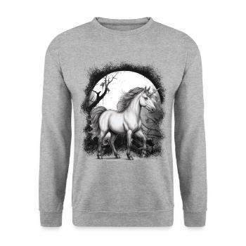 Licorne Licornes Conte de fées Cheval Chevaux Forêt - Sweat-shirt Unisexe - gris chiné - Devant - Alina (178cm) & Michal (187cm)