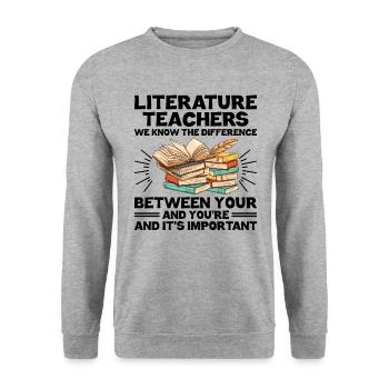 Literature Teacher School Teacher Funny Teachers S - Unisex Sweatshirt - salt & pepper - Front - Alina (178cm) & Michal (187cm)