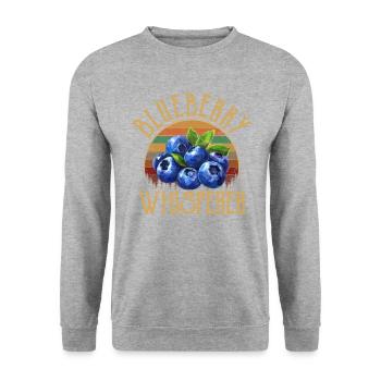 blueberry whisperer, blueberry - Unisex Pullover - Weißgrau meliert - Vorne - Alina (178cm) & Michal (187cm)
