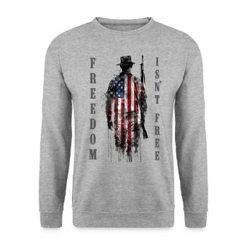 Freiheit ist nicht umsonst - Patriotisches Soldatendesign - Unisex Pullover - Weißgrau meliert - Vorne - Alina (178cm) & Michal (187cm)