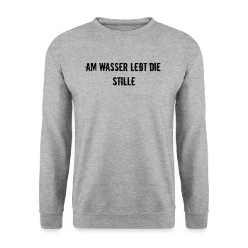 Angeln - Am Wasser lebt die Stille - Unisex Pullover - Weißgrau meliert - Vorne - Alina (178cm) & Michal (187cm)