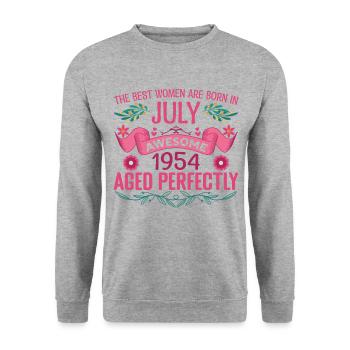 Juli 1954 Geburtstagsfrau Juli 1954 - Unisex Pullover - Weißgrau meliert - Vorne - Alina (178cm) & Michal (187cm)