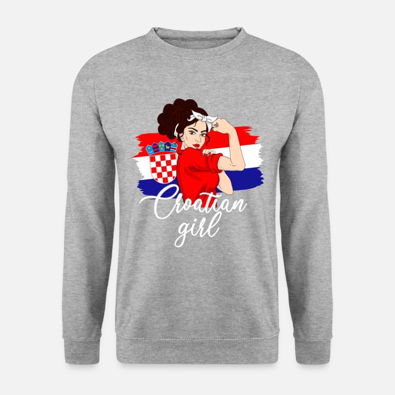croatian girl, croatia - Unisex Pullover - Weißgrau meliert