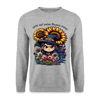 Meine Blumen lustiger Garten Spruch Gärtner Pflanz - Unisex Pullover - Weißgrau meliert - Vorne - Alina (178cm) & Michal (187cm)