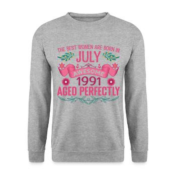 July 1991 Birthday Woman July 1991 - Unisex Sweatshirt - salt & pepper - Front - Alina (178cm) & Michal (187cm)