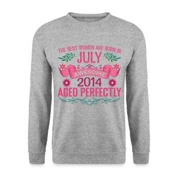 Juli 2014 Frauengeburtstag Juli 2014 - Unisex Pullover - Weißgrau meliert - Vorne - Alina (178cm) & Michal (187cm)