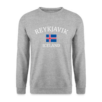 Reykjavik icelandic, Iceland - Unisex Pullover - Weißgrau meliert - Vorne - Alina (178cm) & Michal (187cm)