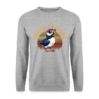 puffin awesome, puffin - Unisex Pullover - Weißgrau meliert - Vorne - Alina (178cm) & Michal (187cm)