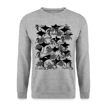 Ocean Camouflage – Meeresleben im Tarnstil - Unisex Pullover - Weißgrau meliert - Vorne - Alina (178cm) & Michal (187cm)