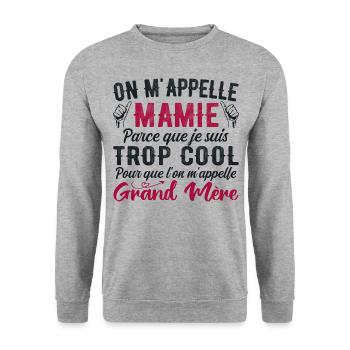Je Suis Mamie Trop Cool - Cadeau Pour Cool Mamie - Sweat-shirt Unisexe - gris chiné - Devant - Alina (178cm) & Michal (187cm)