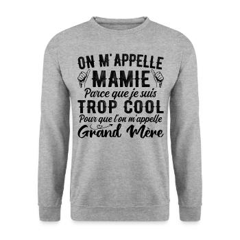 Je Suis Mamie Trop Cool - Cadeau Pour Cool Mamie - Sweat-shirt Unisexe - gris chiné - Devant - Alina (178cm) & Michal (187cm)