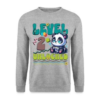 2nd Birthday Level Unlocked Gaming Panda - Unisex Sweatshirt - salt & pepper - Front - Alina (178cm) & Michal (187cm)