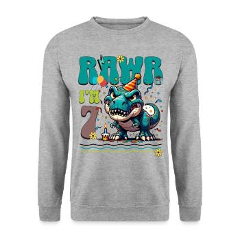 7ème anniversaire Rawr T Rex Dinosaure - Sweat-shirt Unisexe - gris chiné - Devant - Alina (178cm) & Michal (187cm)