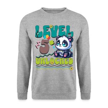 5e anniversaire Niveau Débloqué Gaming Panda - Sweat-shirt Unisexe - gris chiné - Devant - Alina (178cm) & Michal (187cm)