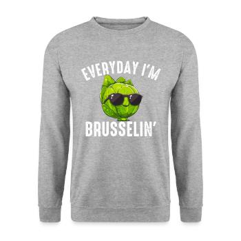 Everyday I'm Brusselin', brussel sprout - Unisex Pullover - Weißgrau meliert - Vorne - Alina (178cm) & Michal (187cm)