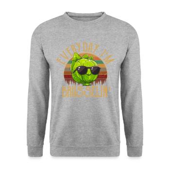 Everyday I'm Brusselin', brussel sprout - Unisex Pullover - Weißgrau meliert - Vorne - Alina (178cm) & Michal (187cm)