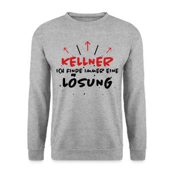 Kellner Spruch Restaurant Lustige Kellner Geschenk - Unisex Pullover - Weißgrau meliert - Vorne - Alina (178cm) & Michal (187cm)