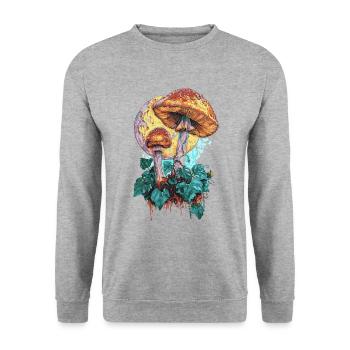 Cottagecore Mondphasen Pilz Goblincore Vintage - Unisex Pullover - Weißgrau meliert - Vorne - Alina (178cm) & Michal (187cm)