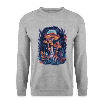 Pilz Mondphasen Vintage Goblincore Cottagecore - Unisex Pullover - Weißgrau meliert - Vorne - Alina (178cm) & Michal (187cm)