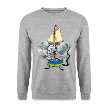 Ratte Ratten Segelschiff Seefahrer Matrosen Ahoi - Unisex Pullover - Weißgrau meliert - Vorne - Alina (178cm) & Michal (187cm)