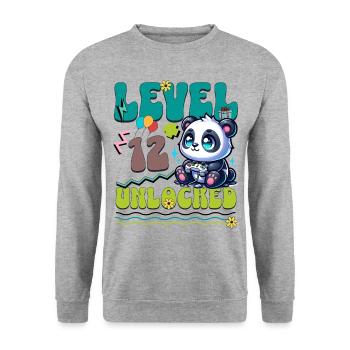 12th Birthday Level Unlocked Gaming Panda - Unisex Sweatshirt - salt & pepper - Front - Alina (178cm) & Michal (187cm)
